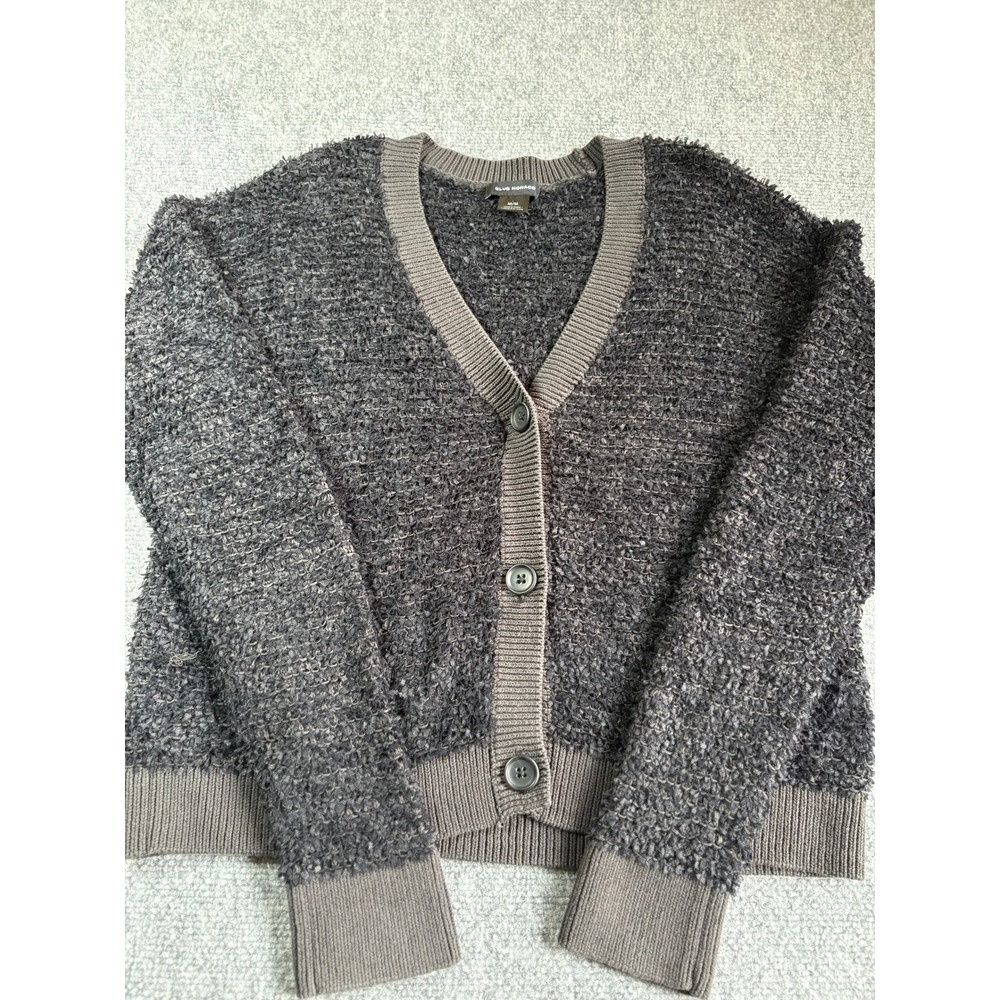 Club Monaco Women Charcoal Grey Textured Boucle V-Neck Cardigan Sweater Medium